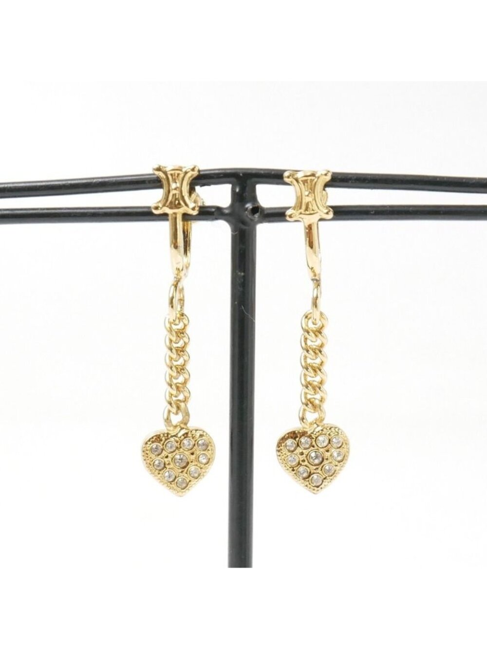 Celine Earrings Triomphe Macadam Heart Charm Rhinestone